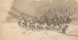 Dos barcos con tripulaciones, estudio para El Royal William en el mar de Samuel Scott